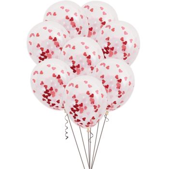 5 baloane transparente cu confetii inima - 40 cm