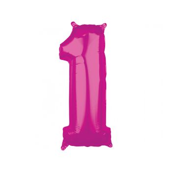 Balon cifra 1 roz inchis - 27 x 66 cm