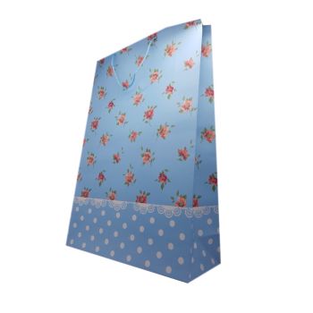 Punga cadou bleu cu floricele - 56 x 40 cm