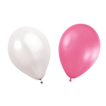 20 Baloane metalizate alb si roz - 26 cm