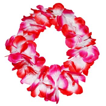 Ghirlanda hawaiana scurta cu floricele roz-rosii