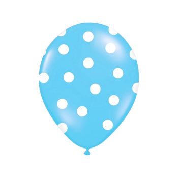 10 baloane bleu pastel din latex cu buline albe 30 cm