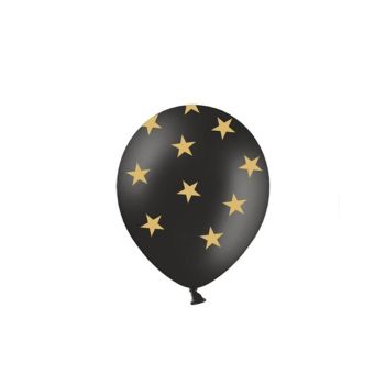 10 baloane negre cu stelute aurii 25 cm