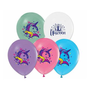 5 baloane multicolore Unicorn - 30 cm