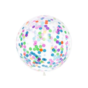 Balon transparent jumbo cu confetti multicolore- 90 cm
