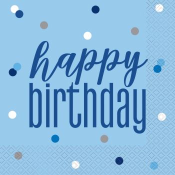 16 șervețele bleu Happy Birthday