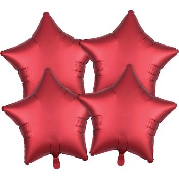4 baloane stea roșii satinate - 48 cm