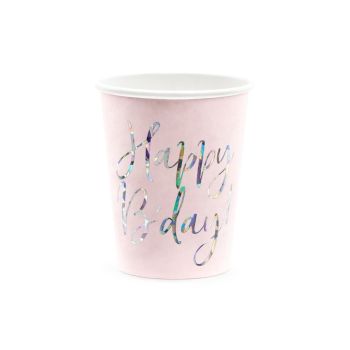 6 pahare roz Happy Birthday - 220 ml