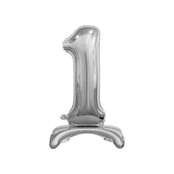 Balon decorativ cifra 1 argintiu - 74 cm