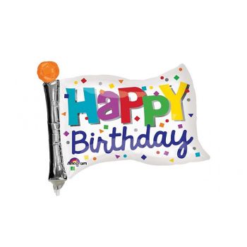 Balon steag folie Happy Birthday 25 x 20 cm