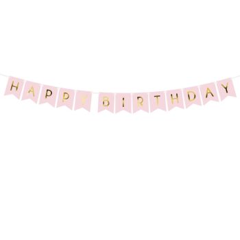 Banner Happy Birthday cu stegulețe roz - 175 cm