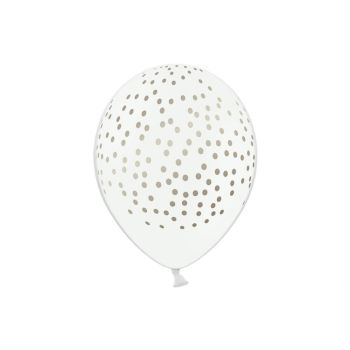 10 baloane albe cu buline aurii - 30 cm