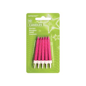 10 lumănari tort fuchsia cu sclipici 	