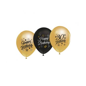 5 baloane aurii și negre 30 ani - 30 cm