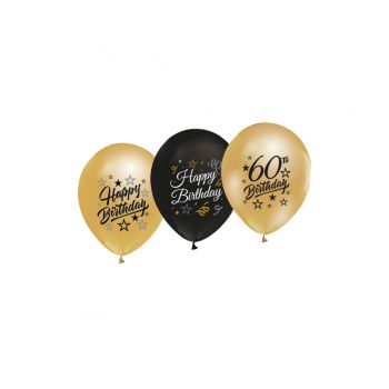 5 baloane aurii și negre 60 ani - 30 cm