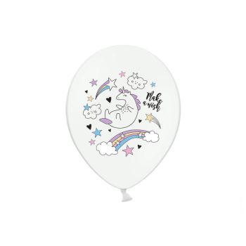 6 baloane albe Unicorn - 30 cm