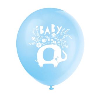8 baloane Baby Bleu cu Elefant - 30 cm