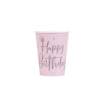 8 pahare roz Happy Birthday- 266 ml
