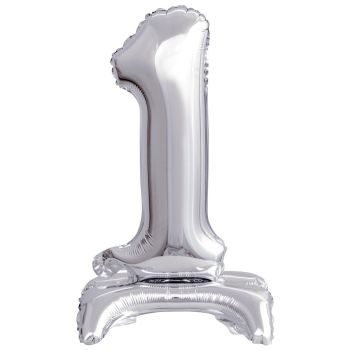 Balon decorativ cifra 1 argintiu - 38 cm