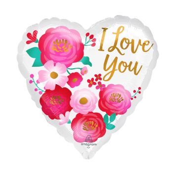 Balon inimă cu flori I love You - 43 cm