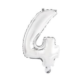 Mini balon cifra 4 argintiu - 35 cm
