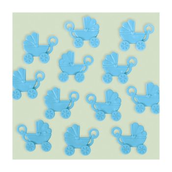 12 mini decorațiuni carucior bleu - 4 x 3 cm