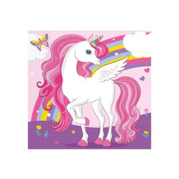 20 șervețele roz cu Unicorn - 33 x 33 cm