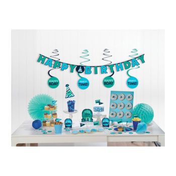 37 decorațiuni Happy Birthday cu bleu și verde