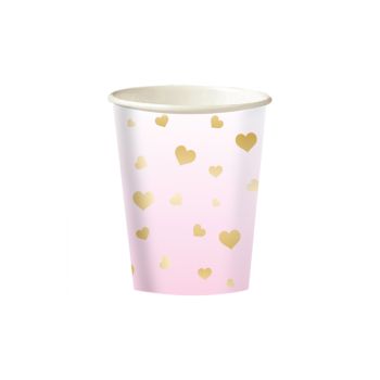 8 pahare roz cu inimi aurii - 250 ml