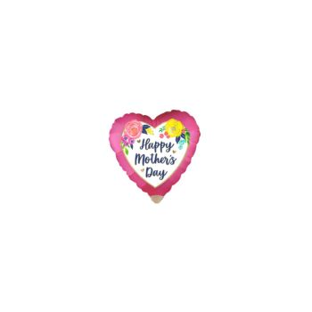 Mini balon inimă cu flori Happy Mother's Day- 10 cm
