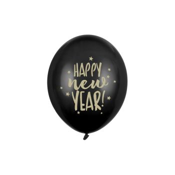10 baloane negre Happy New Year - 30 cm