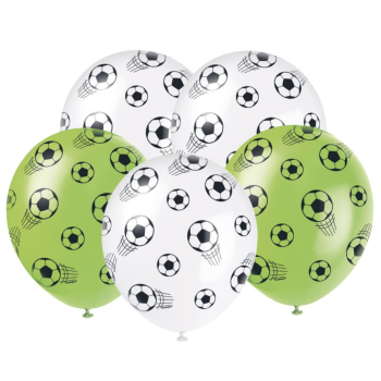 5 baloane albe și verzi fotbal - 30.4 cm
