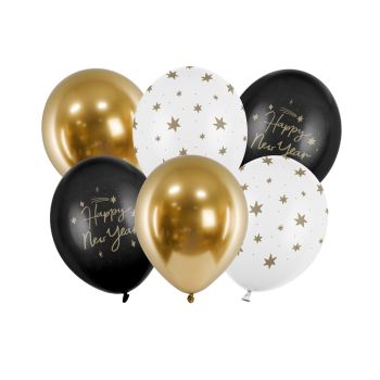 6 baloane mixt Happy New Year - 30 cm