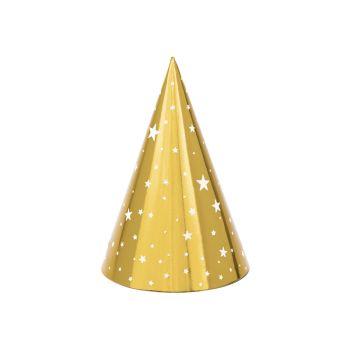 6 coifuri aurii cu stele albe - 16 cm