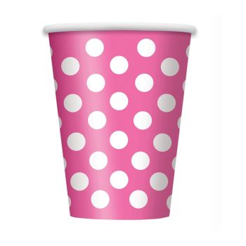 6 pahare roz cu buline albe - 354 ml