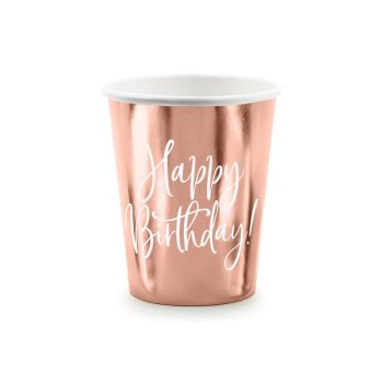 6 pahare roz gold Happy Birthday - 260ml	