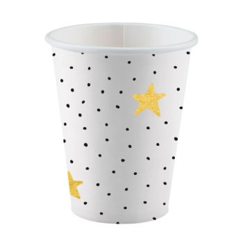 8 pahare albe cu steluțe aurii - 250 ml