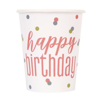 8 pahare Happy B-day cu buline- 266 ml