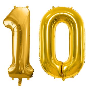 Baloane aurii aniversare 10 ani - 86 cm
