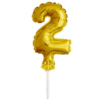 Mini balon decorativ cifra 2 auriu - 12 cm