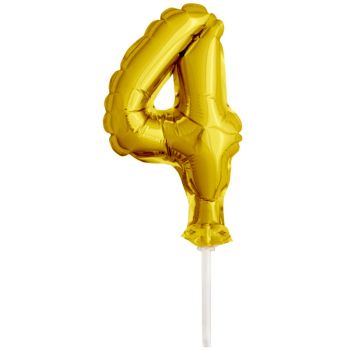 Mini balon decorativ cifra 4 auriu - 12 cm
