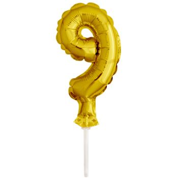 Mini balon decorativ cifra 9 auriu - 12 cm