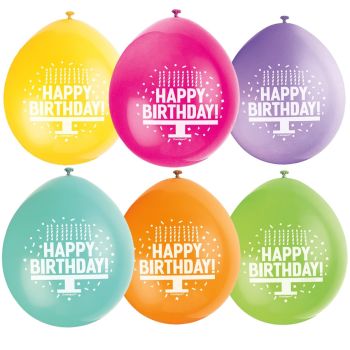 10 baloane colorate Happy B-day - 22 cm