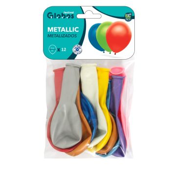 12 baloane multicolore metalice - 25 cm