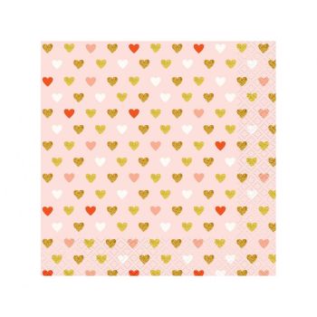 20 servetele roz cu inimi - 33 x 33 cm