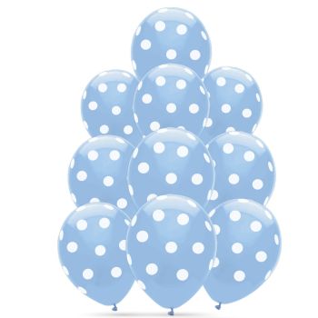 25 baloane bleu cu buline albe - 30 cm