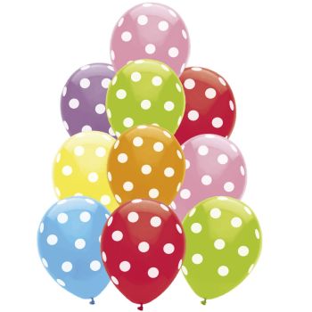 25 baloane colorate cu buline albe - 30 cm
