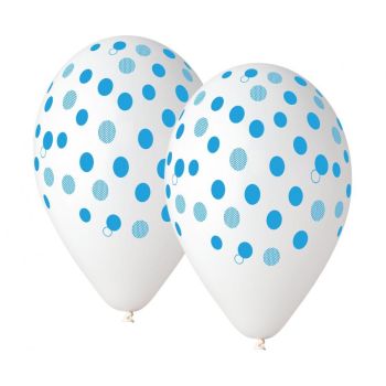 5 baloane transparente cu buline bleu - 30 cm