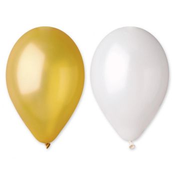 50 baloane albe si aurii - 25 cm