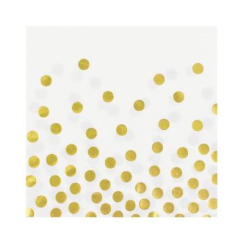 12 șervețele albe cu buline aurii - 33 x 33 cm	